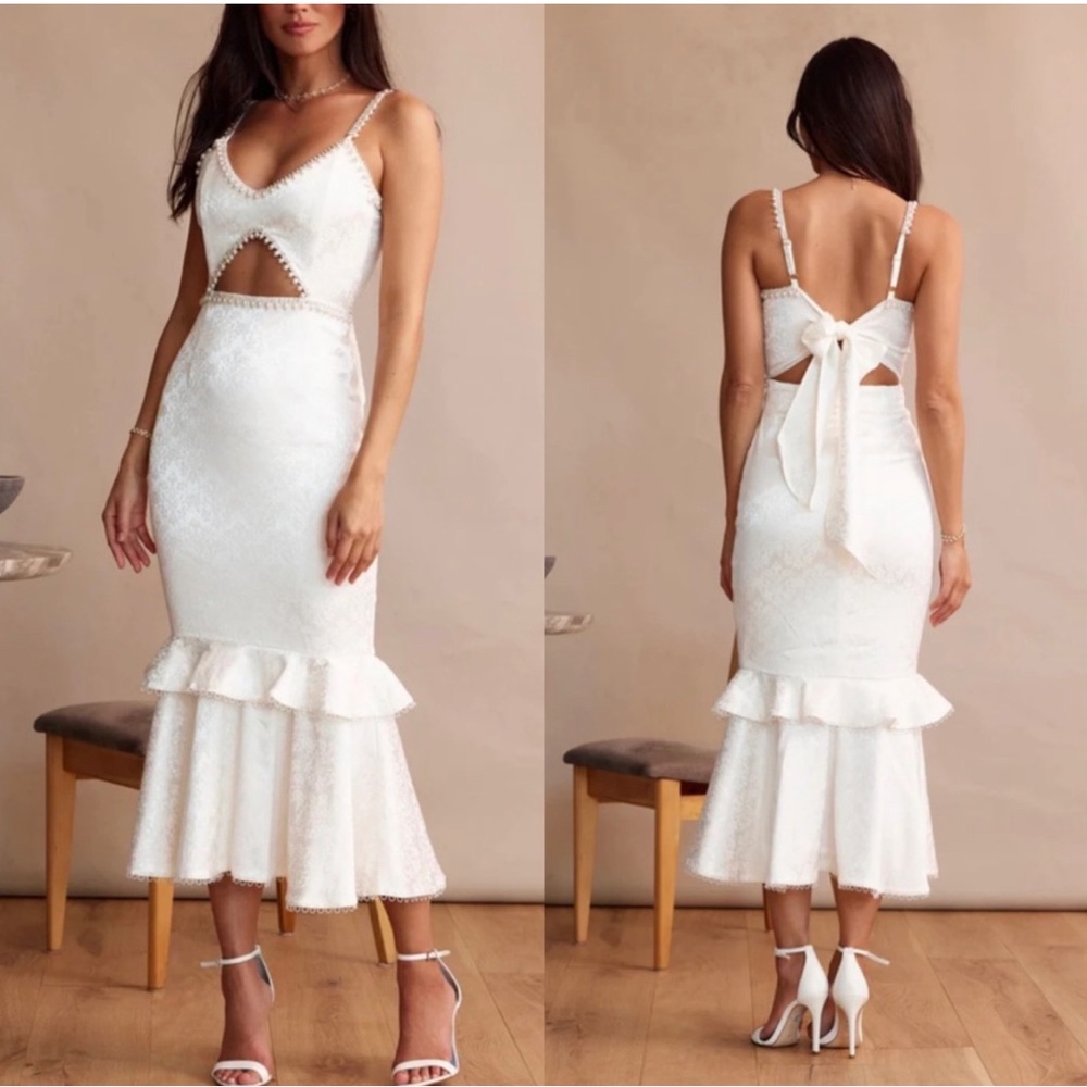 V. Chapman Luna Dress White Floral Brocade midi dress size 0